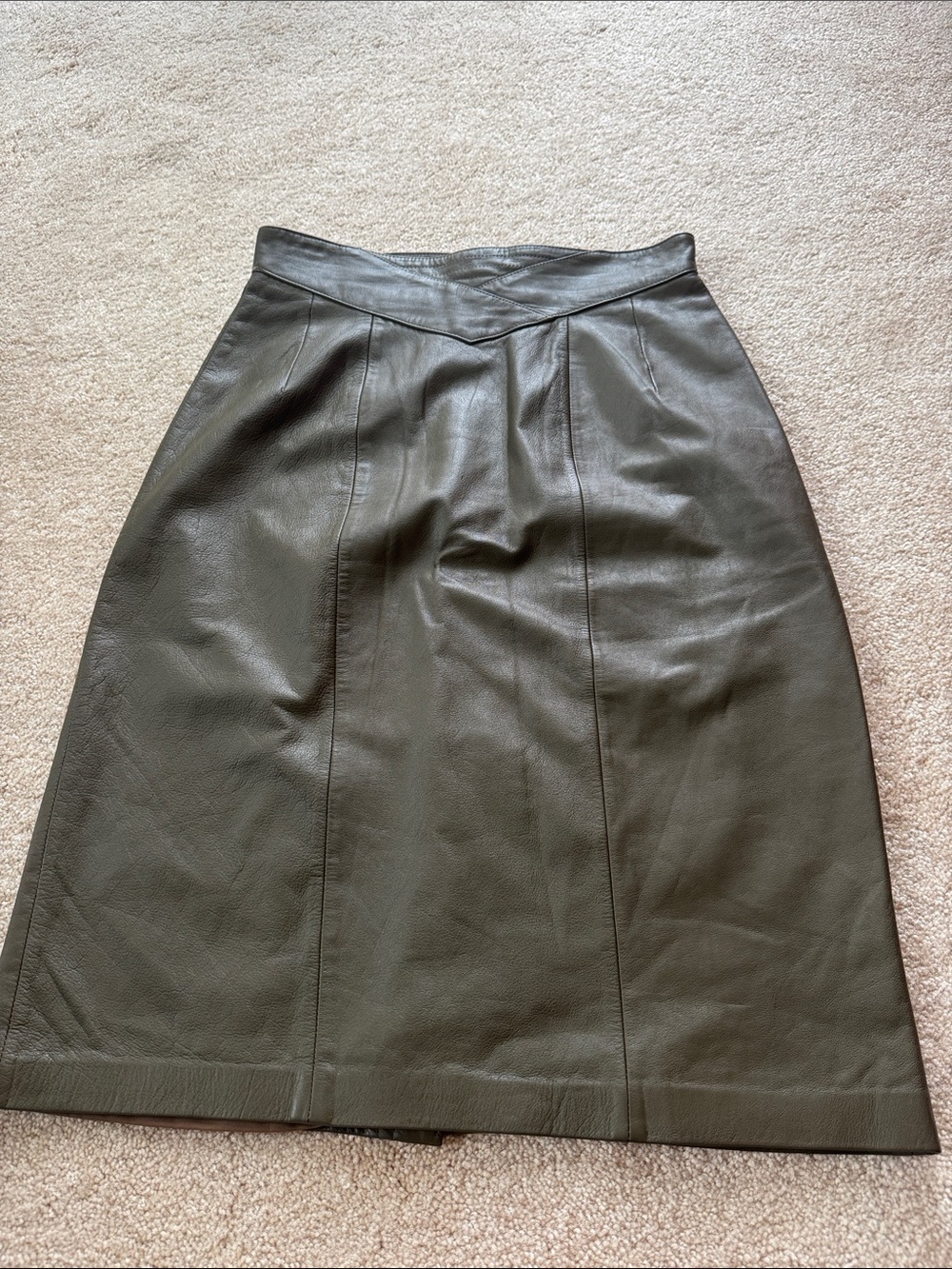 Jacqueline Ferrar Olive Leather A-Line Skirt